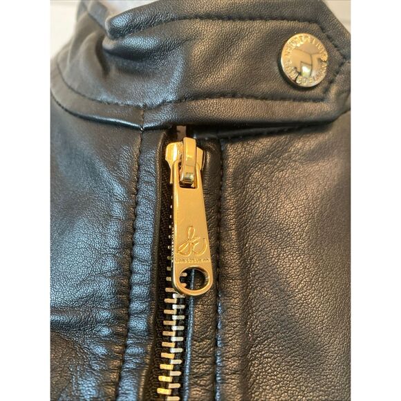 Sam Edelman Real Leather Moto Jacket Black Gold Zip Size Small - Picture 6 of 9